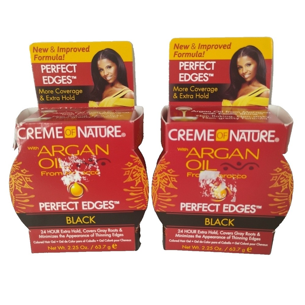 Creme of Nature Argan Oil Perfect Edge Black Hair Gel 2.25 Oz / 63.7g - Lot of 2